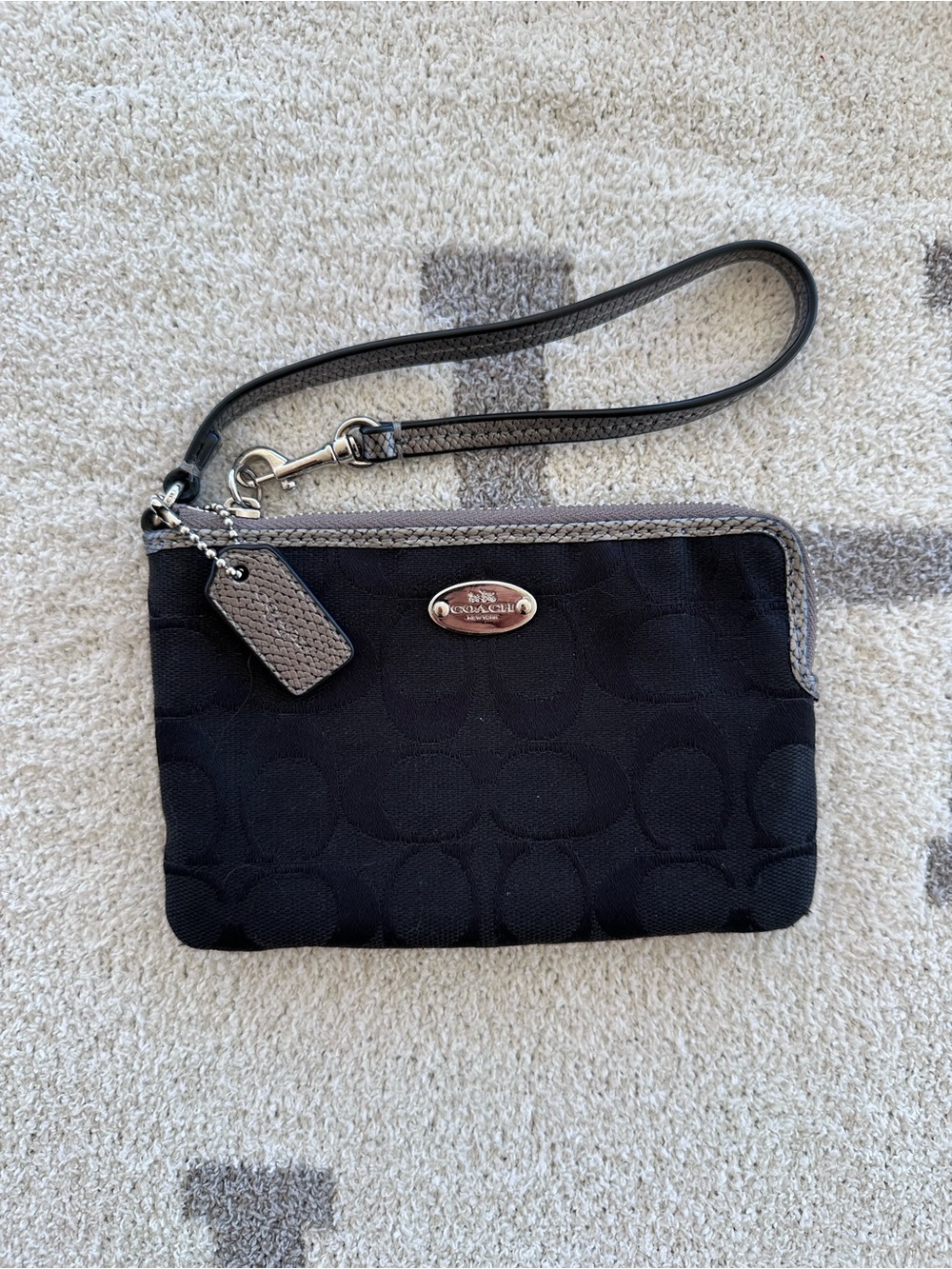 Coach Black Wristlet with Gray Leather Trim